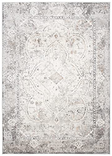 TAPISO Valley Teppich Kurzflor Vintage Creme Weiß Grau Dunkelgrau Rahmen Design Used Effekt Meliert Verwischt Wohnzimmer Schlafzimmer ÖKO-TEX 160 x 220 cm