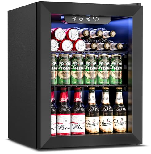 Beverage Refrigerator Cooler - 16 Bottle 68 Can Mini Fridge with Glass Door, Soda Wine Beer Drink Fridge - Small Refrigerator for Office Home Bedroom Dorm Bar, 1.7 Cu.Ft, Black
