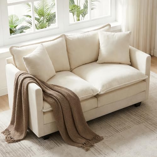 OwgeinSet 52 Loveseat Sofa Modern Love Seat Couches Small Loveseat for Small Spaces Comfy Chenille Deep Seat Cloud Loveseat with 2 Pillows for Living Room Bedroom Apartment and Office Beige