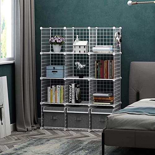 C&Ahome Wire Cube Storage, 12-Cube Organizer Metal, Wire C Grids Storage, Storage Bins Shelving, Modular Bookshelf Shelf, Closet Cabinet Ideal For Bedroom, Office 36.6”L X 12.4”W X 48.4”H White #TOP1