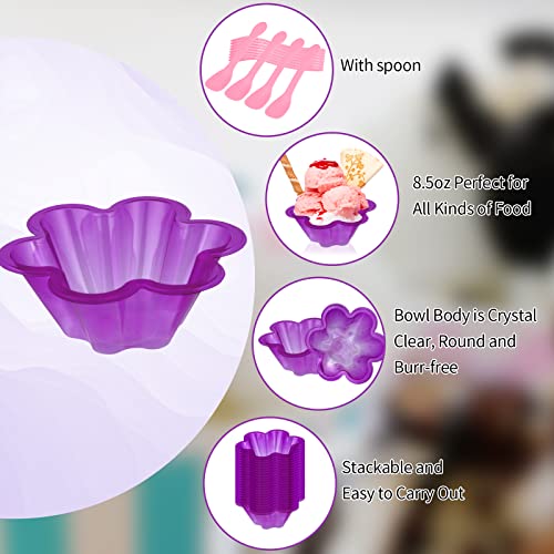 Xuwaidsgn 100 Pack Plastic Ice Cream Bowls Set 100 Pack Rose Red Flower Appetizer Cup Set With Pink Spoons Disposable Plastic Dessert Bowls For Yogurt Cake Fruits Containers #TOP2