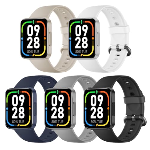 Higgs 5 Piezas Correa Compatibile con Correas Redmi Watch Lite 2/ Correa Xiaomi Mi Watch Lite 2 Mujer Hombre, Pulseras Suave Silicona Deportiva Respirable per Correas Redmi Watch 2 Lite Negro