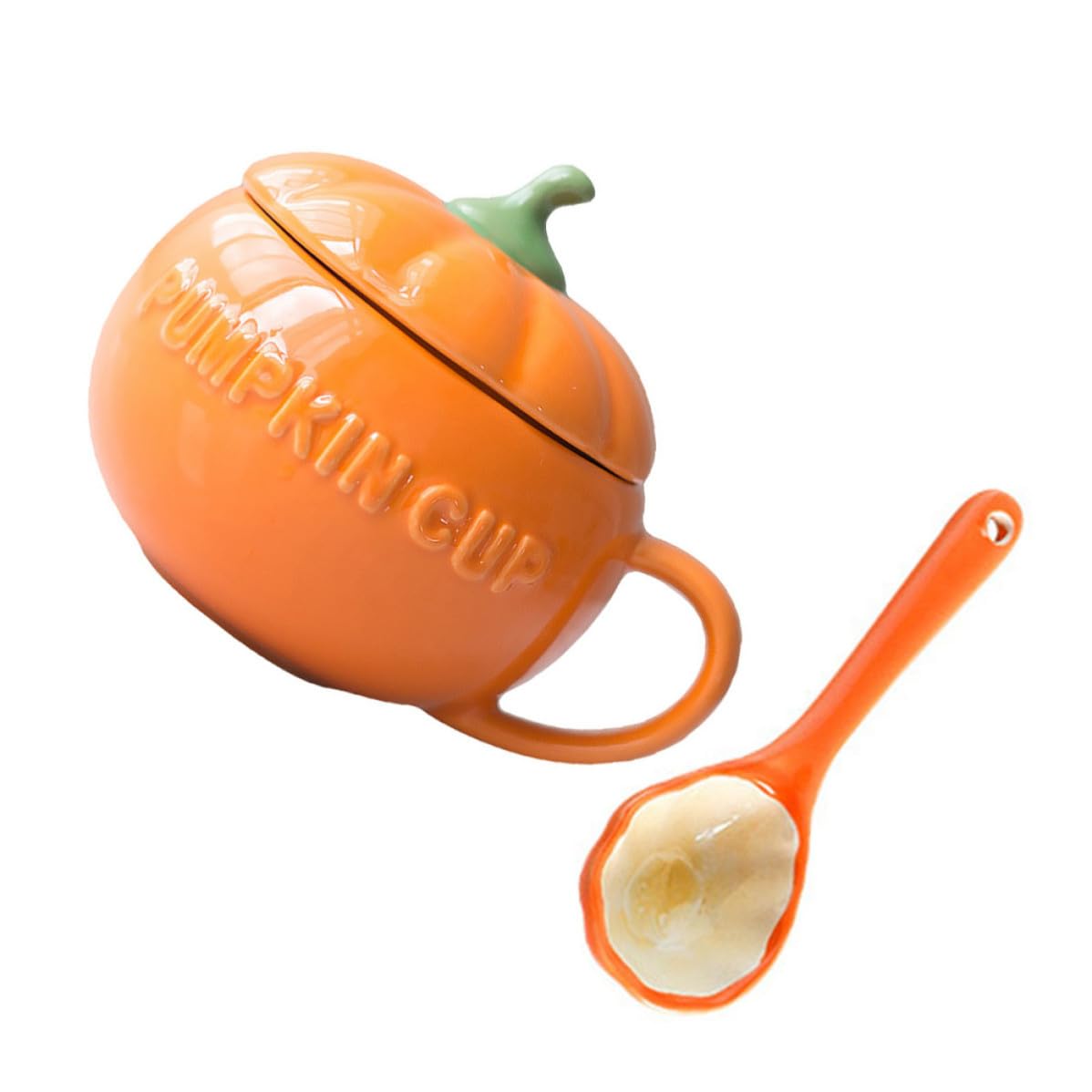 Halloween Milchbecher Keramik Kürbis mit Löffel für Halloween Mottoparty