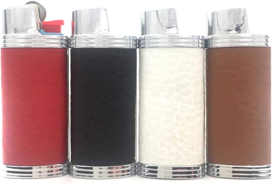 Lucklybestseller 4PCS Metal Leather Lighter Case Cover Holder for BIC Mini Lighter J5