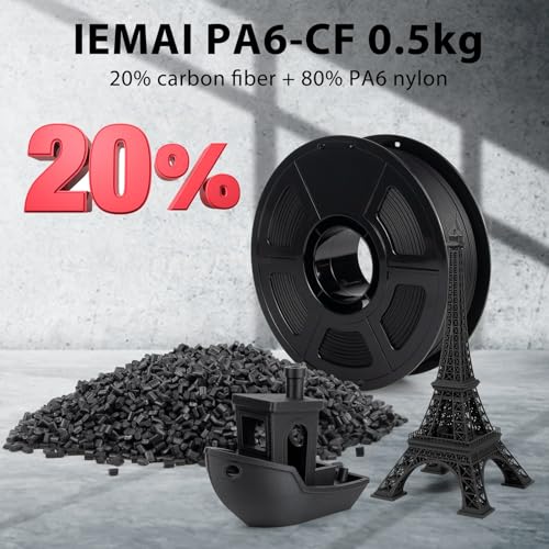 Image of IEMAI PA6 Carbon Fiber Nylon Filament 1.75mm Matte Black 0.5KG, PA6-CF 3D Printer Filament with Superior Strength & Rigidity, Abrasion & High-Temperature Resistant for Functional Parts