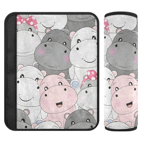 Happy Hippos - Fundas para cinturón de seguridad de coche de franela suave gris para niños, almohadillas acolchadas para coches, bolsas de cámara y mochilas