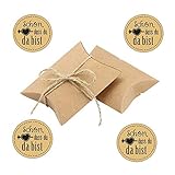 Anyasen 100 Stücke faltschachteln papierschachtel kleine Schachteln Geschenkbox klein Geschenkschachtel Kraftpapier Gastgeschenk Hochzeit Klein Geschenkboxen mit Aufkleber Sticker und Juteschnur