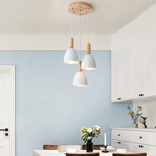 Miniatura 2 de Lámpara colgante retro industrial, lámpara nórdica, 3 cabezales, luz colgante minimalista, accesorios de iluminación de techo de madera modernos
