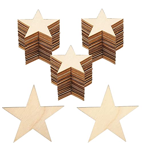 PERSELOSO 100 Stück Holzsterne - DIY Holzscheiben Zum Basteln & Dekorieren 4x4 Cm