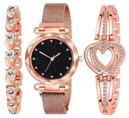 Counity Casual Womens Branded 12 Diamond Dial New Magnet Strap Analog Watch and Present Gift 2 Bracelet Combo of 3 (Golden) (B0BXXM2Y9H) Amazon Price History, Amazon Price Tracker