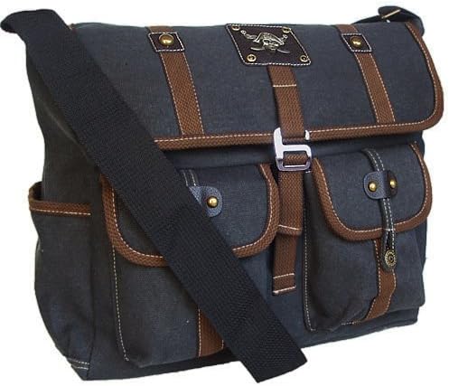 Military Inspired Crossbody Messenger Bag Laptop Case Backpack Black Canvas