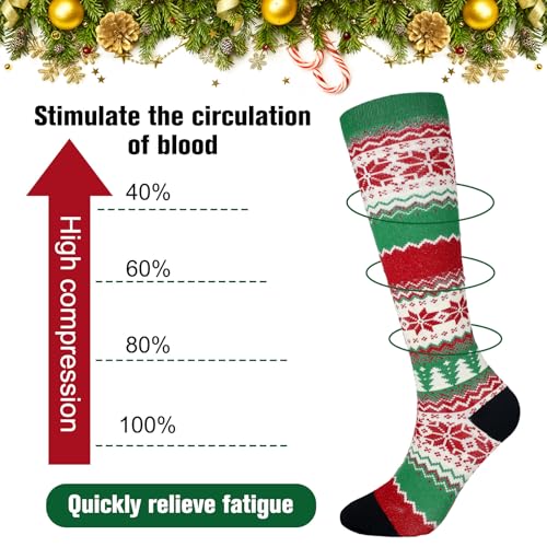 6 Pairs Christmas Compression Socks for Women Men Knee High Compression Socks 20-30 Mmhg Circulation Support Socks2