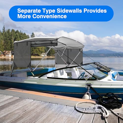 Image of Bimini Top for Boats Boat Canopy with Mesh Sidewalls (Grey, 4 Bow 67 inch-72 inchW)