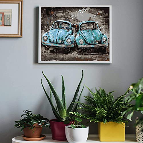 WACYDSD Malen nach Zahlen, blaues Auto, einzigartiges Geschenk, handgemaltes Ölgemälde für Zuhause, Wanddekoration, Kunstwerke, rahmenlos – Bild 3