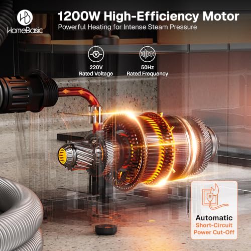 Image of HomeBasic Steam Cleaner 1200W | Portable Handheld Steam Cleaning Machine with 850ml Tank, 2M Hose & 5 Brush Attachments | Kitchen Bathroom Tile Grout Car Spot & Deep Cleaner (220V, 50Hz)