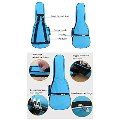 Waterproof Durable Colorful Ukulele Cotton Case Bag with Storage (21in, black)