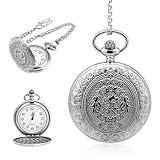 MUNZE 1 Orologio Da Taschino Al Quarzo Con Catena, Numeri Arabi, Argento, Taglia Standard, Regalo Ideale Per Compleanno, Anniversario, Natale