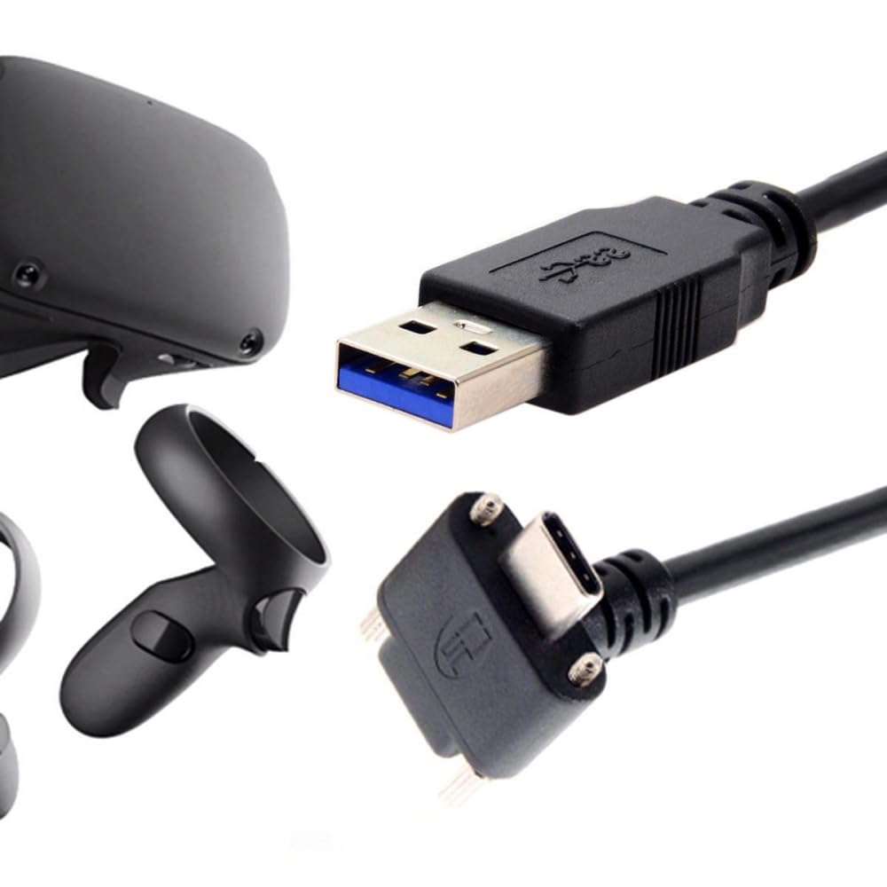 cablecc Down Up Angled USB 3.1 Type-C Dual Screw Locking to Standard USB3.0 Data Cable 90 Degree for Camera (2.0M)