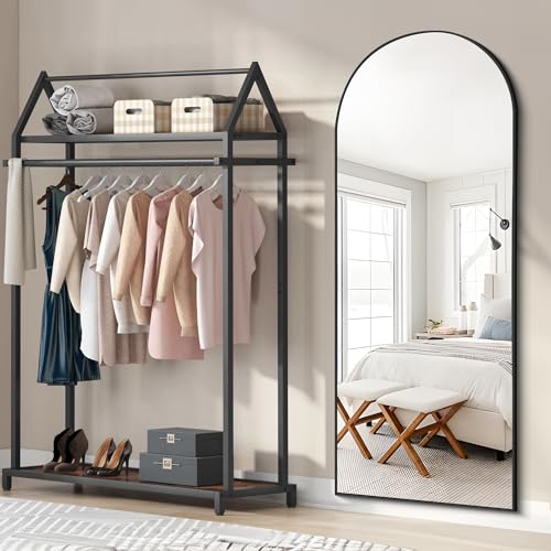 COFENY Espejo de Pie Cuerpo Entero Curvado, Espejos Grandes de Pared con Marco de Aluminio 165 x 60 cm, Espejo de Pie Inclinado o Colgante para Salón, Dormitorio, Entrada, Negro - imagen 4