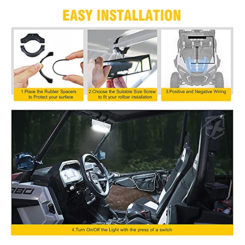 Xprite 17.5" UTV Rear View Center Mirror w/Interior Lights and Rocker Switch, Aluminum Curved Rearview Mirrors fits 1.75"-2" Mount for Polaris RZR Can-Am X3 Kawasaki Yamaha, Patent Design by Xprite - Image 5