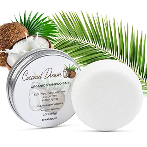 NATURALIST Solid Shampoo Bar, 100% Organic, Plant Based, SLS Free, Vegan, All Hair Types & Body Care | pH Balanced, Plastic Free| Eco Friendly, Safe For Travel | Lightly Scented (Coconut Dream)