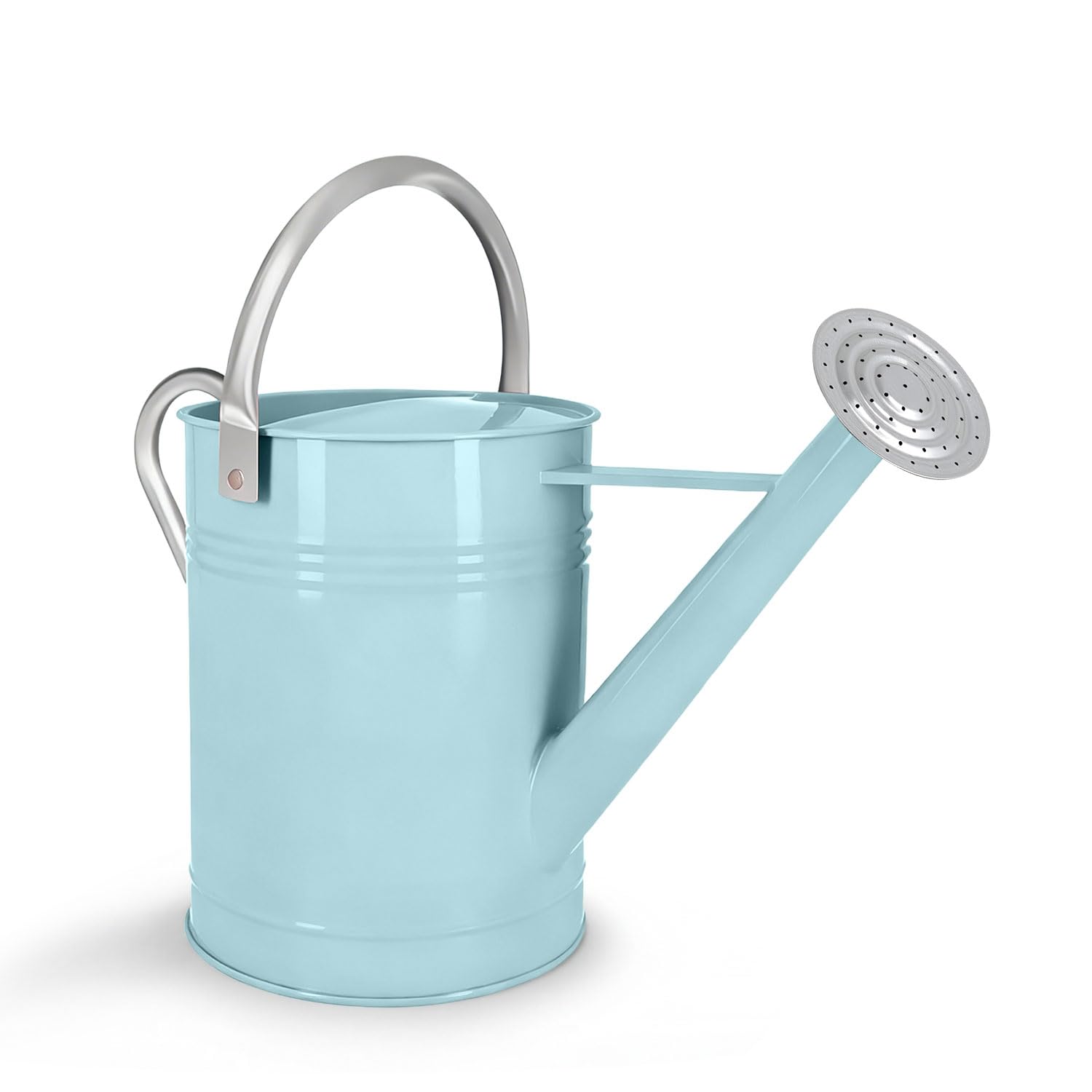 Jasnoniebieska metalowa konewka 6,5 l do roślin zewnętrznych i wewnętrznych, metalowa puszka na wodę ze zdejmowaną wylewką, ruchomy górny uchwyt, odporny na rdzę garnek do podlewania do ogrodu