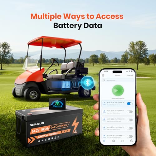 Image of 48V(51.2V) 100Ah LiFePO4 Lithium Battery for Golf Cart, 200A BMS 48 volt golf cart batteries with Bluetooth&APP Function, LCD Monitor Display, Peak Current 800A