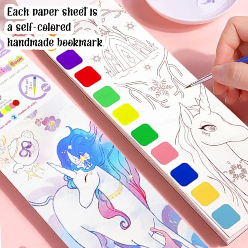 Image of FunBlast 2-in-1 Watercolor Coloring Book for Kids - 20 Sheets Unicorn Painting & Drawing Book with Paint Brush and DIY Bookmark | Magic Water Art Book (Multicolor)