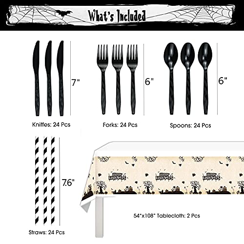 Fvabo Halloween Party Supplies - Halloween Tableware Include Dinner Plates, Dessert Plates, Cups, Napkins, Cutlery, Tablecloths, Straws, For Halloween Party Decorations Dinnerware Set | Service 24 #TOP2