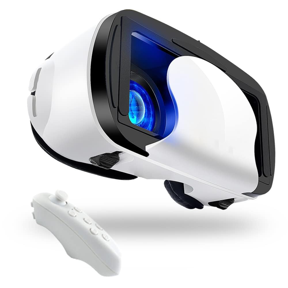 Adjustable HD 3D VR Glasses with Controller, Blu-ray Eye Protection, Virtual Reality Headset Compatible with 5~7 Inch iOS and Android Smartphones, Ideal for Gaming and Movies, Lightweight Design