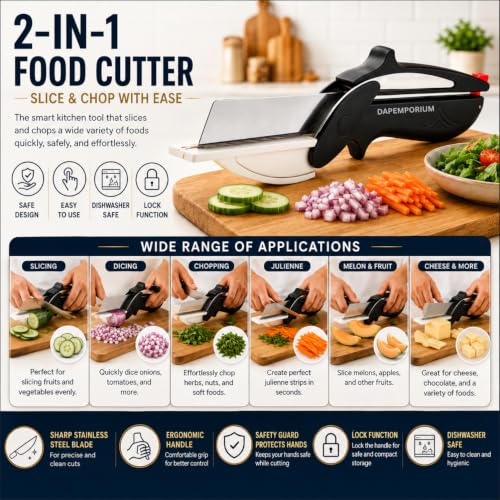 Image of Kitchen Knife Set with Wood Board, Slicer Cutter & Finger Guard (6 Pcs Set) | 3-Pcs Stainless Steel Knives for Veggis, Fruit & Meat Cutting, Sharp Durable Blades with Cover Cooking Knives for Kitchen