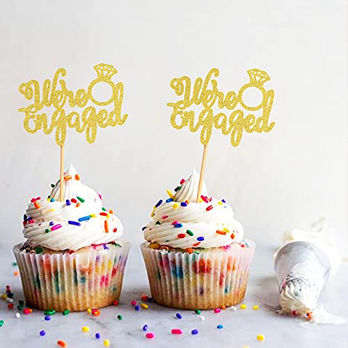 Ercadio 24 Pack We're Engaged Cupcake Topper Glitter Bridal Shower Cupcake Picks Wedding Engagement Theme Party Cake Decorations Supplies Gold #TOP3