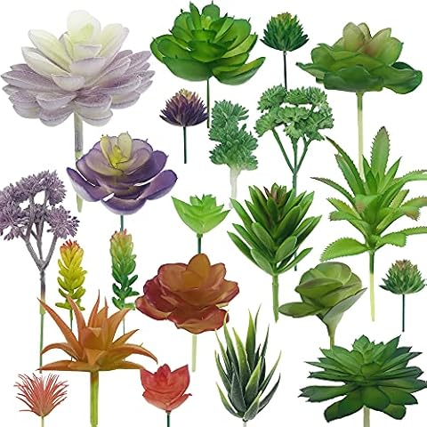 Woohome 34 PCS Artificial Succulents Picks Set, 24 PCS Mixed Color Artificial Succulent Plants and 10 PCS Simulation Ladybug for Faux Succulents Floral Arrangement, Home Decoration Cover