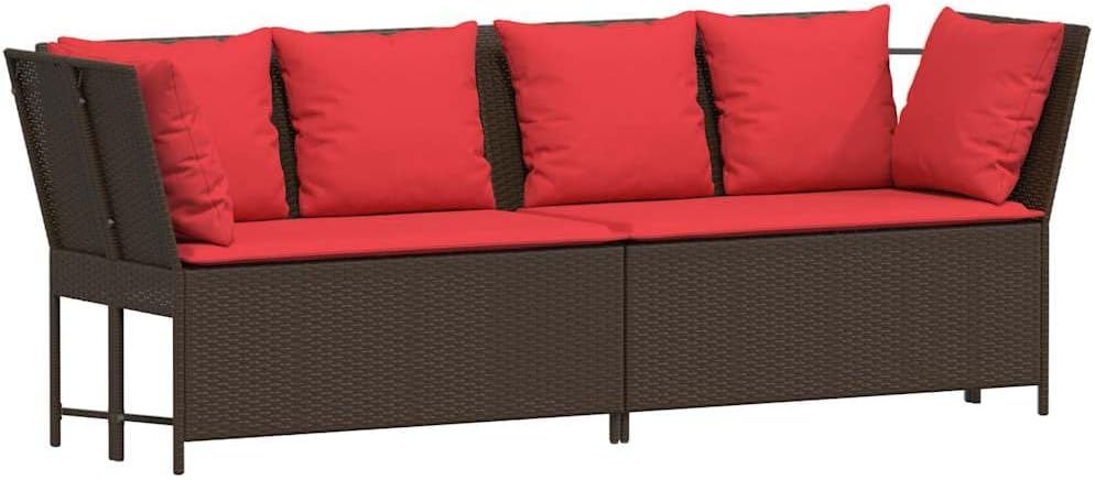 Brown 2-Seat Outdoor Sofa Modular Patio Loveseat, UV-Resistant Poly Rattan with Powder-Coated Steel Frame, Removable Cushions, 36.1 x 10.6 x 13.5 in for Garden, Balcony, Poolside