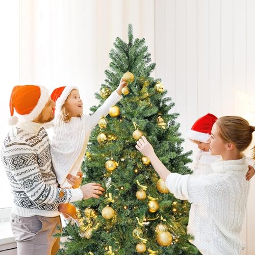 Árbol de Navidad artificial de abeto de 6 pies sin caída de hojas con base estable 5