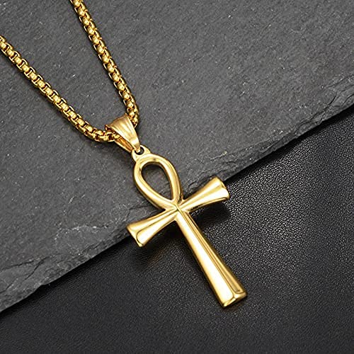 Govenus Stainless Steel Ancient Egyptian Coptic Ankh Cross Pendant Necklace For Boy&Women&Men,On 24 Inch Rolo Chain,Gold #TOP1