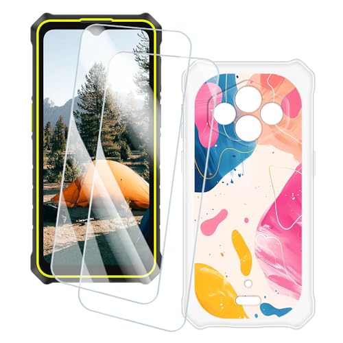 OAGELIM 2�Z�b�g �X�N���[���v���e�N�^�[ + �P�[�X Ulefone RugKing 3 Pro (6.56 �C���`) �Ƃ̌݊������� �A�[�e�B�X�e�B�b�N�J�X�^���v�����g�J�o�[�Ƌ����K���X�t�B���� �X�N���b�`�h�~ (�J���t��)