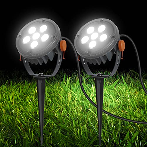 Outside Lights For Yard Spotlight Outdoor Plug In Light, 2 Pack Ultra Bright 6W Led Low Voltage Landscape Lighting Ip65 Waterproof 3200K Cool White Garden Lights Outdoor Uplights For House Pathway #TOP17