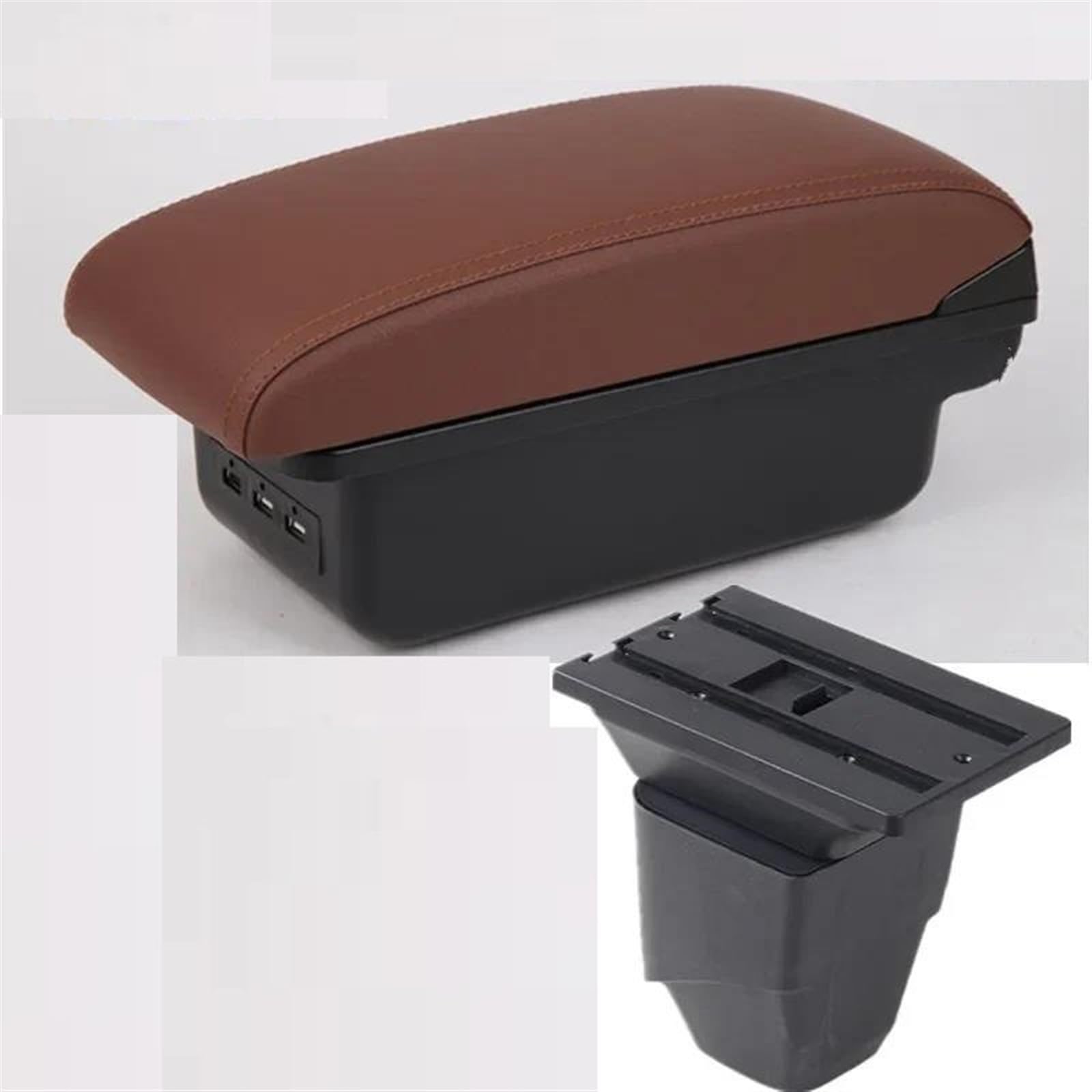 NMJLQW Storage Rack PU Leather Car Interior Accessories Center Console Multifunctional Storage Box Armrest Box For 206(B brown 3USB)