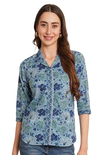 Image of COTLAND Fashions Jaipuri Cotton Floral Printed Shaded Shirt for Women (Top Style)