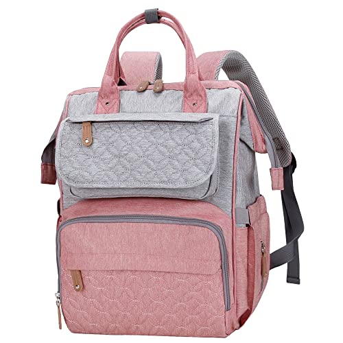 Image of AGUDAN Diaper Backpack, Multifunction Baby Nappy Bags, Travel Mommy Bag Waterproof Large Capacity (Pink & Gray)