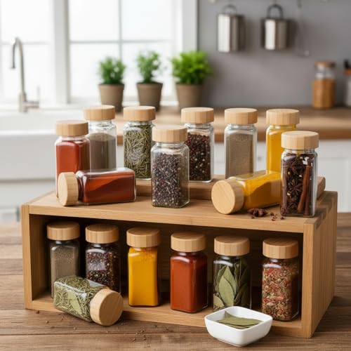 Image of ginoya brothers Spices Jar Lids Airtight Spice Jars Fits Square Reusable Wooden Lid Storage Canning for Nice Sealing Kitchen Organization. (4)