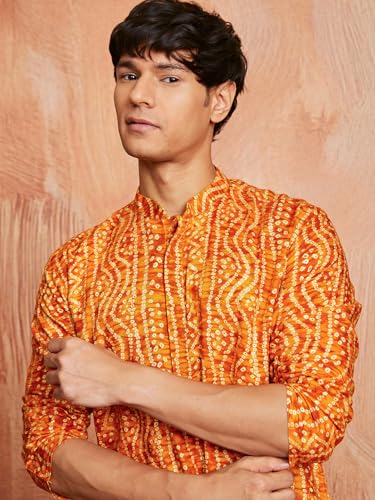 Image of VASTRAMAY Men's Bandhani Rayon Kurta & Patiyala Set