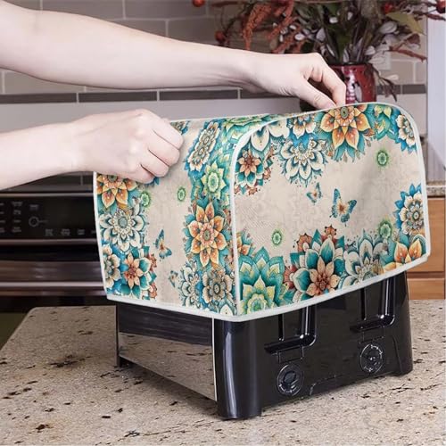 Image of Talayituse Boho Mandala Butterfly Print 2 Slice Toaster Covers Dust Protection Bread Maker Covers Toaster Oven Cloth Cover Kitchen Accessories Washable Appliance Cover with Handle