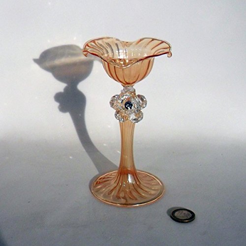 2 Bomboniere Portacandela In Vetro Soffiato Ambra Con Fiore In Cristallo – Diametro 7 Cm – Con Scatola