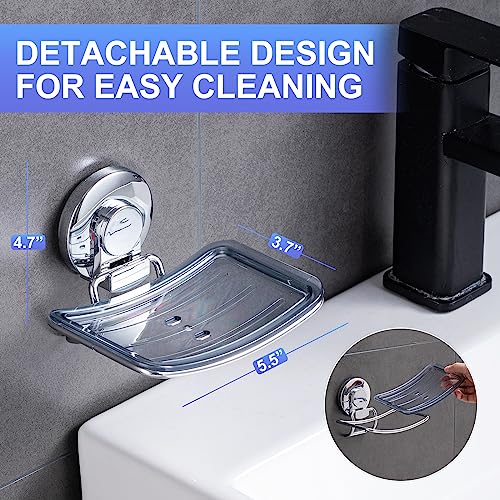Leverloc Chrome Suction Cup Soap Dish Soap Holder For Shower Wall Drill-Free Rustproof Waterproof Self-Draining Wall Mount Strong Suction Removable Bar Soap Sponge Holder For Bathroom Bathtub Kitchen #TOP2