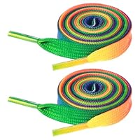 Mabor 2 Pairs Rainbow Shoelaces for Sneakers - Colorful Flat Gradient Shoelaces 47 Inch Long for Kids, Women, Men - Cute & Durable Athletic Shoe Laces