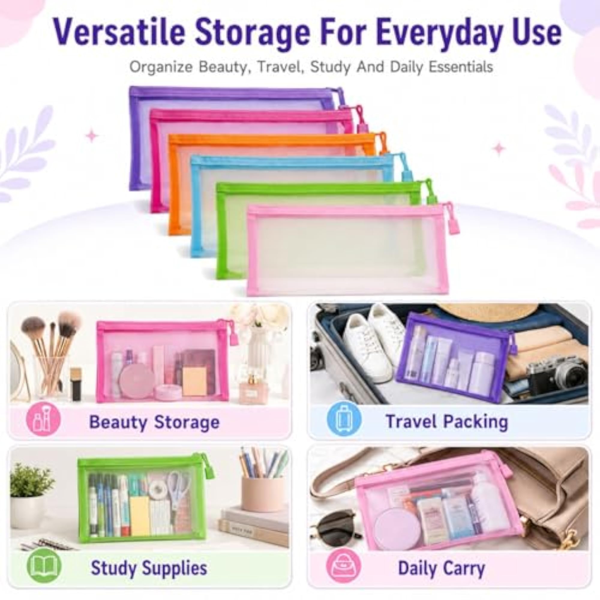 6 Pcs Mesh Cosmetic Pouch Set for Women
