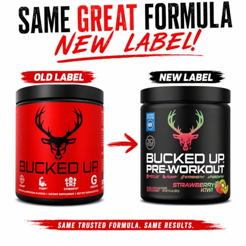Image of Bucked Up Pre Workout - Best Tasting - 6 Grams Citrulline, 2 Grams Beta Alanine Non Proprietary Blend, Powder (Strawberry Kiwi)