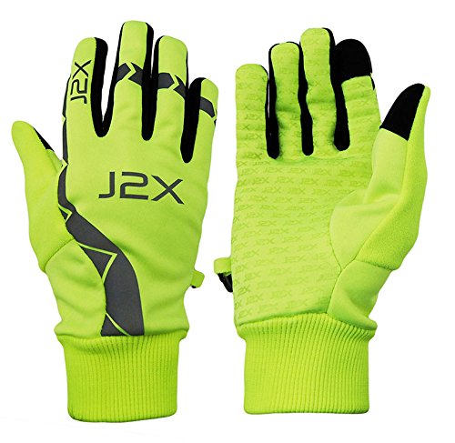 J2X Fitness Hi Viz Softshell Pro Running Cycling Grip Gloves Large / 9"